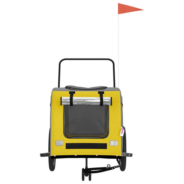 Lemmikinkuljetuskärry polkupyörään keltaharmaa kangas ja rauta