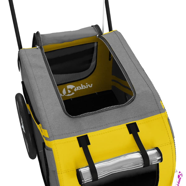 Lemmikinkuljetuskärry polkupyörään keltaharmaa kangas ja rauta