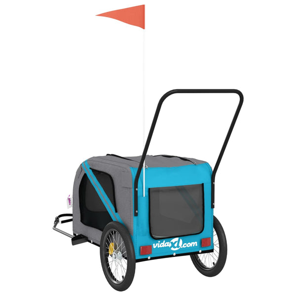 Lemmikinkuljetuskärry pyörään sininen/harmaa kangas ja rauta