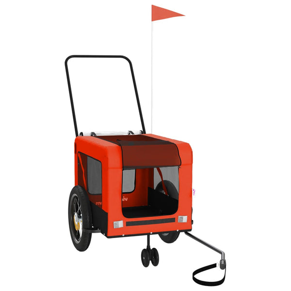 Lemmikinkuljetuskärry pyörään oranssi/musta kangas ja rauta