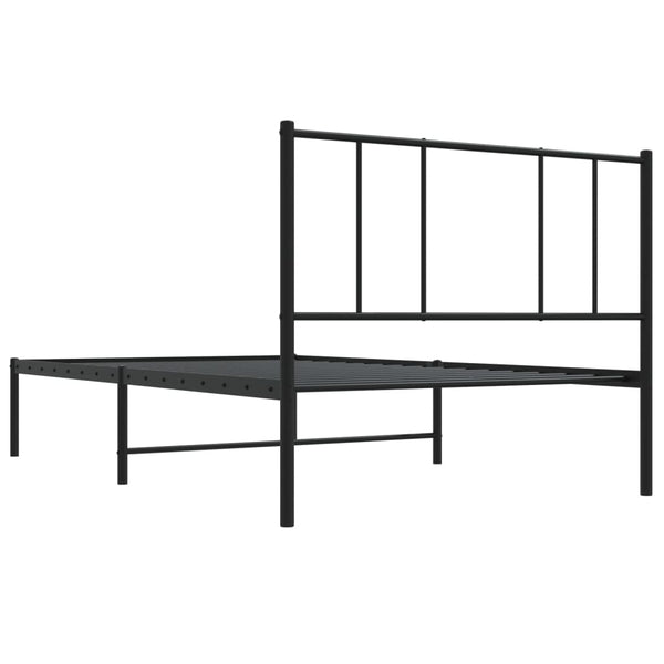 Musta metallinen sängynrunko päädyllä Vilareta 90x200cm