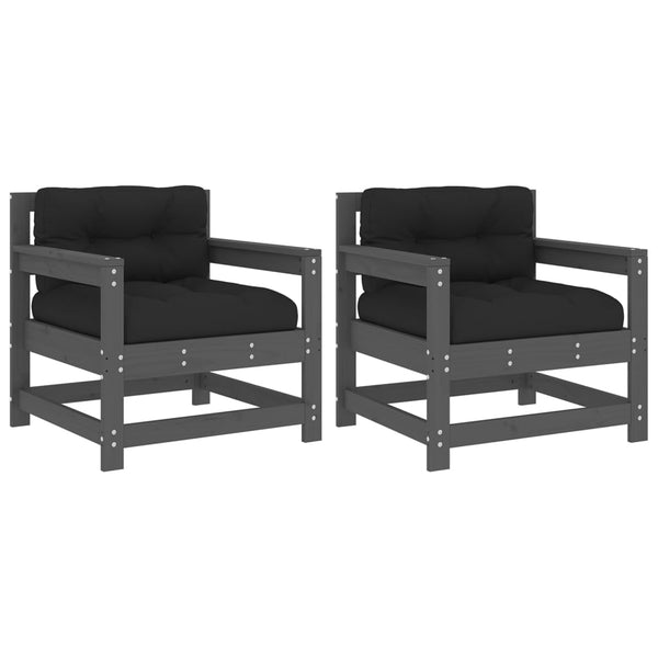 Puutarhatuolit tyynyillä 2 kpl harmaa täysi mänty