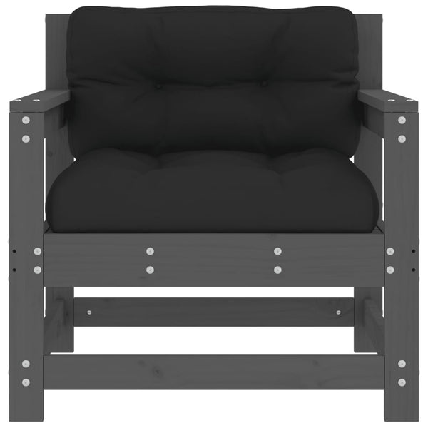 Puutarhatuolit tyynyillä 2 kpl harmaa täysi mänty