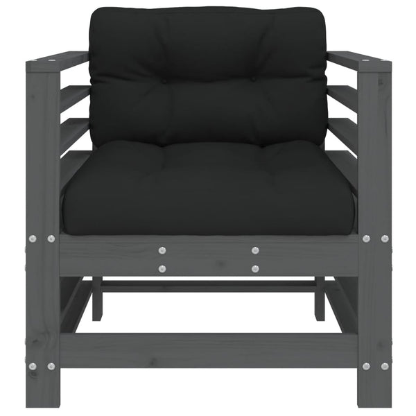 Puutarhatuolit tyynyillä 2 kpl harmaa täysi mänty