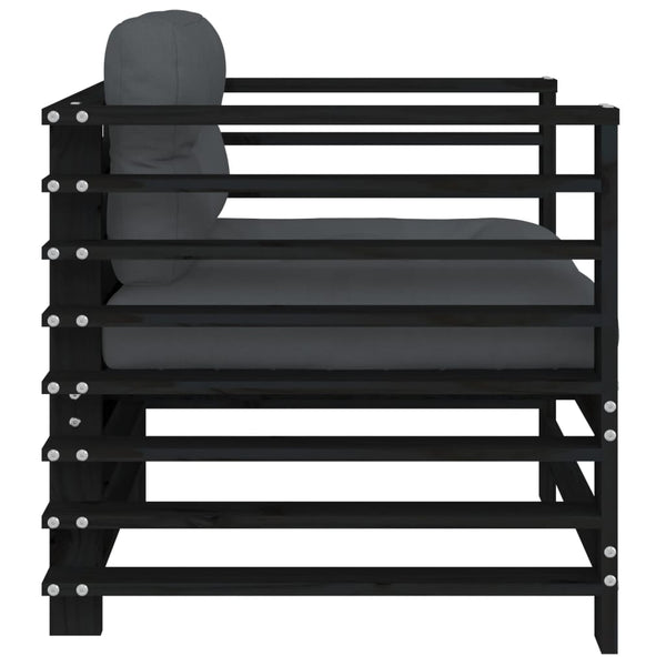 Puutarhatuolit tyynyillä 2 kpl musta täysi mänty