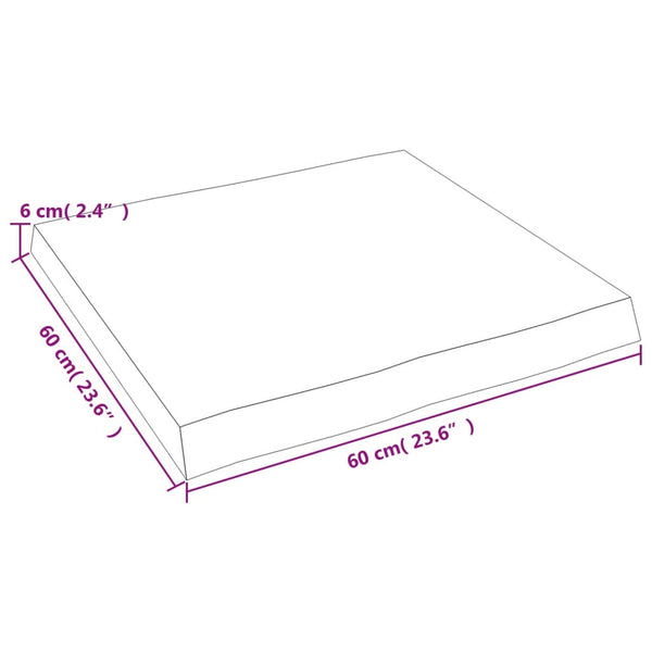 Pöytälevy 60x60x(2-6) cm käsittelemätön täysi puu elävä reuna