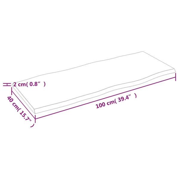 Pöytälevy 100x40x2 cm käsittelemätön täystammi elävä reuna
