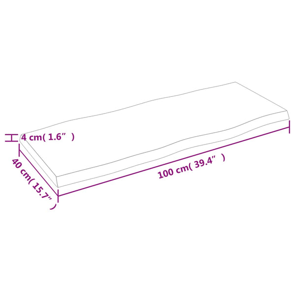 Pöytälevy 100x40x(2-4) cm käsittelemätön täysi puu elävä reuna