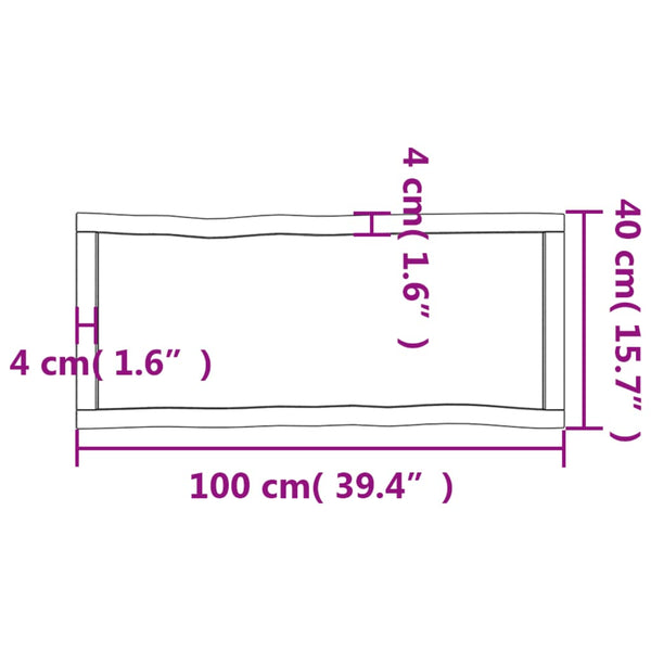 Pöytälevy 100x40x(2-4) cm käsittelemätön täysi puu elävä reuna