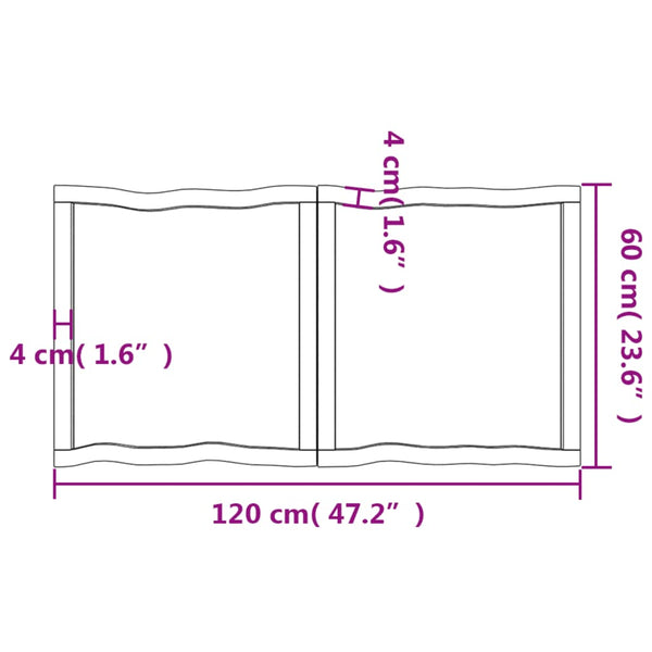 Pöytälevy ruskea 120x60x(2-6)cm käsitelty täystammi elävä reuna
