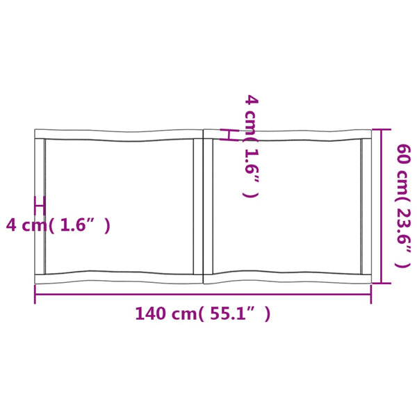Pöytälevy ruskea 140x60x(2-4)cm käsitelty täystammi elävä reuna