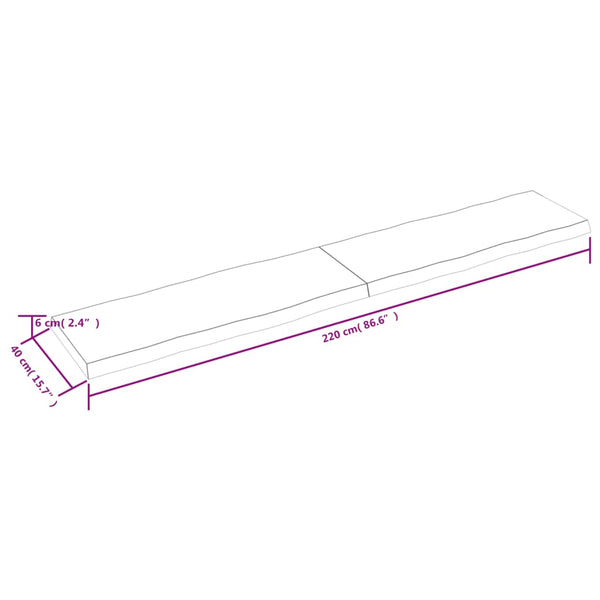 Pöytälevy v.ruskea 220x40x(2-6)cm käsitelty puu elävä reuna