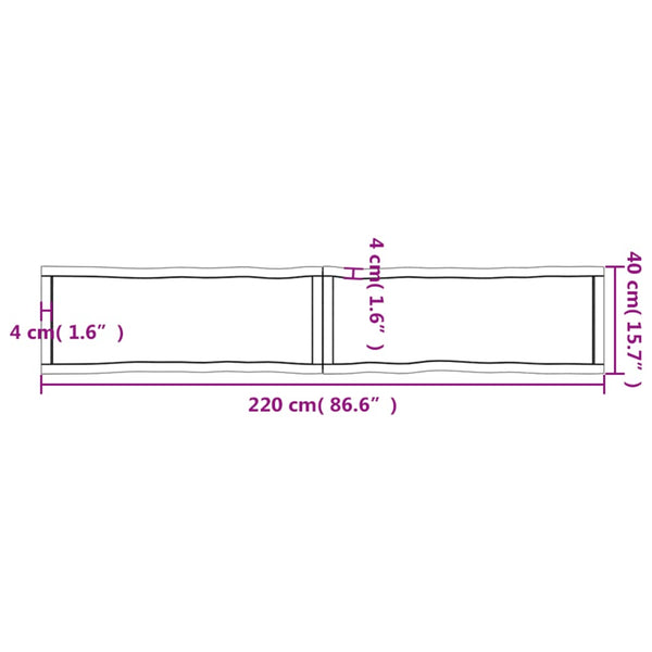 Pöytälevy v.ruskea 220x40x(2-6)cm käsitelty puu elävä reuna