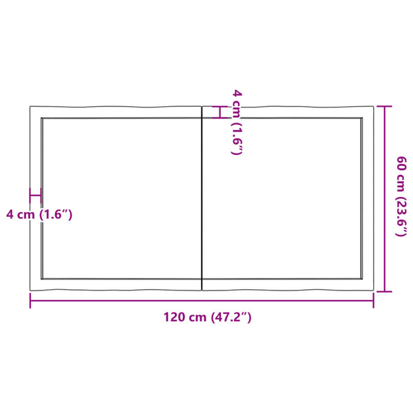 Pöytälevy ruskea 120x60x(2-4)cm käsitelty täystammi elävä reuna