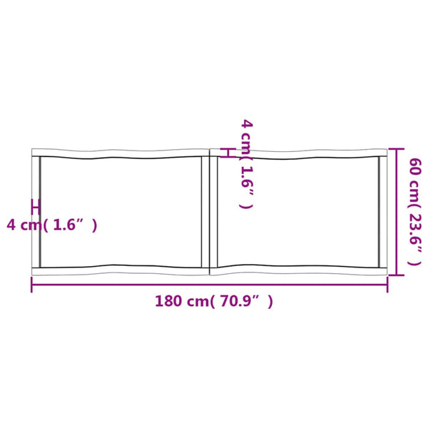 vidaXLPöytälevy ruskea 180x60x(2-6)cm käsitelty täystammi elävä reuna