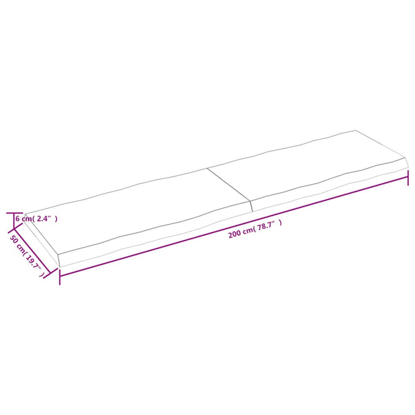vidaXLPöytälevy ruskea 200x50x(2-6)cm käsitelty täystammi elävä reuna