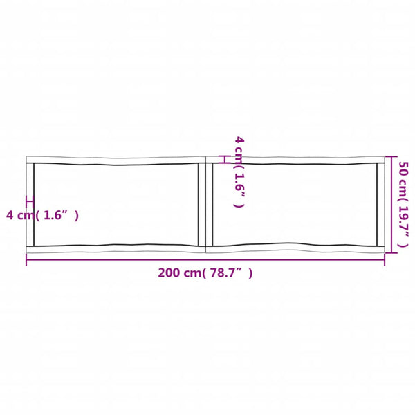 vidaXLPöytälevy ruskea 200x50x(2-6)cm käsitelty täystammi elävä reuna