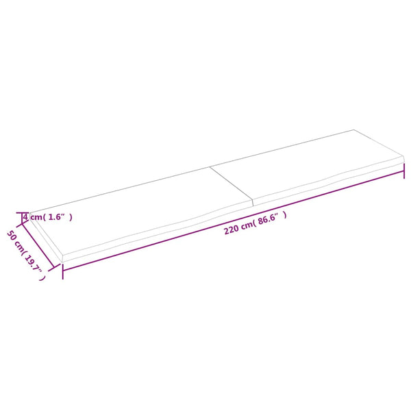 Pöytälevy vaaleanruskea 220x50x(2-4) cm käsitelty täystammi