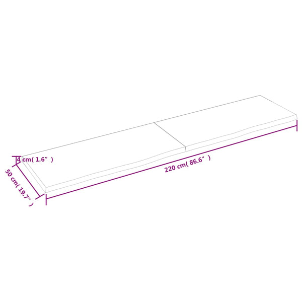 Pöytälevy tummanruskea 220x50x(2-4) cm käsitelty täystammi