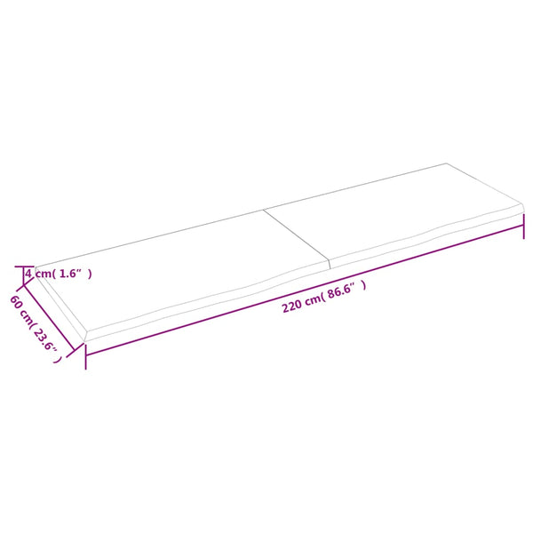 Pöytälevy tummanruskea 220x60x(2-4) cm käsitelty täystammi