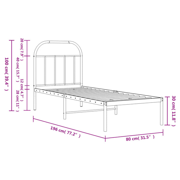 Valkoinen metallisängynrunko ilman patjaa päätylevy Nedealca 75x190cm