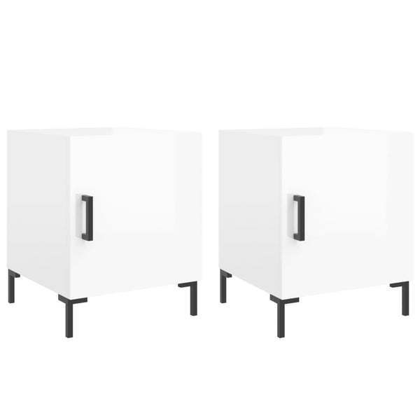 Yöpöydät 2 kpl korkeakiilto valkoinen 40x40x50 cm tekninen puu