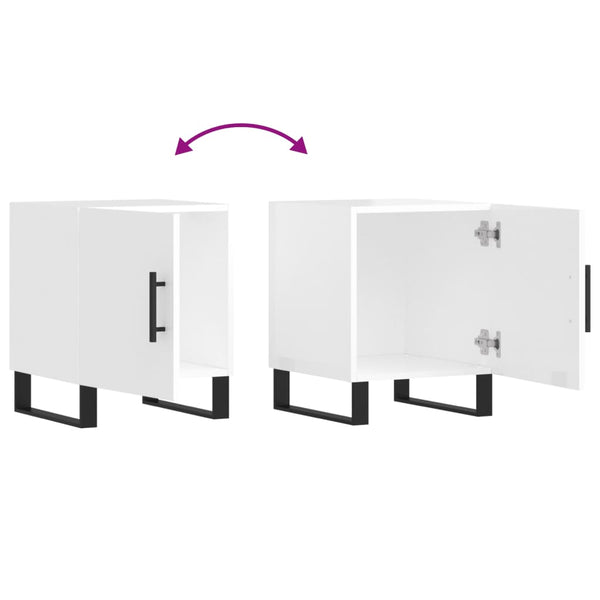 Yöpöydät 2 kpl korkeakiilto valkoinen 40x40x50 cm tekninen puu