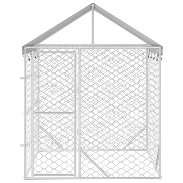 Koiran ulkohäkki katolla hopea 2x2x2,5 m galvanoitu teräs