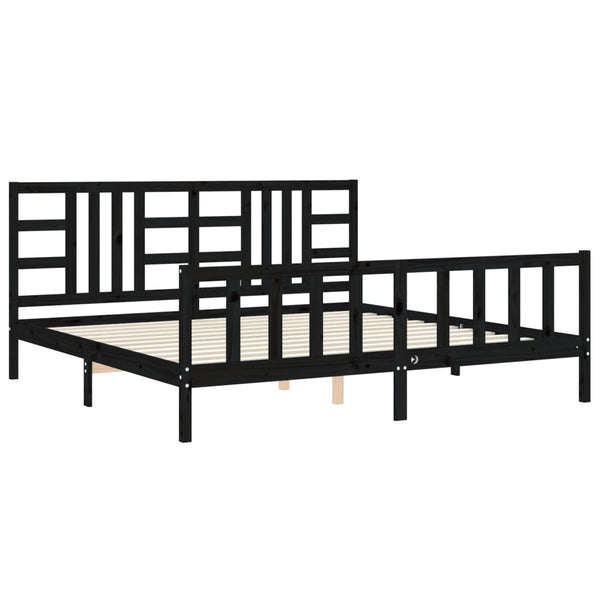 Sängynrunko päädyllä musta 200x200 cm täysi puu
