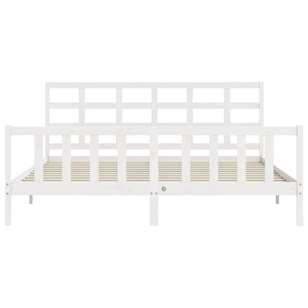 Sängynrunko päädyllä valkoinen 200x200 cm täysi puu