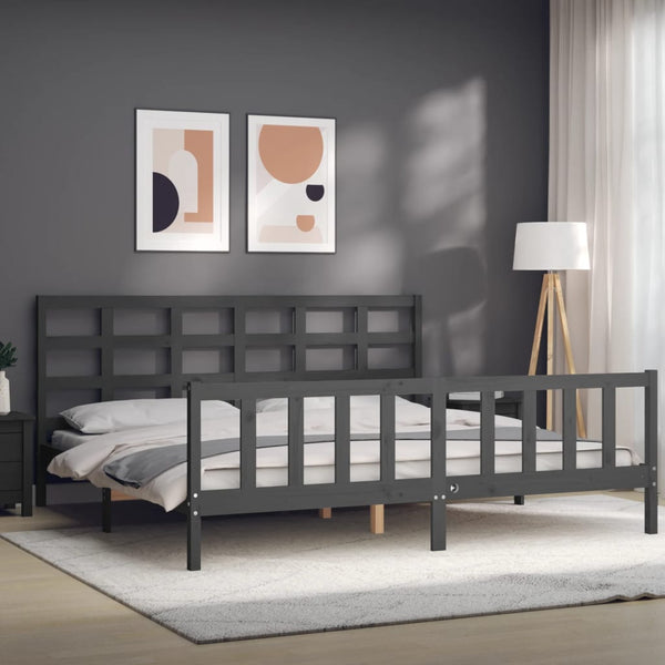 Sängynrunko päädyllä harmaa 200x200 cm täysi puu