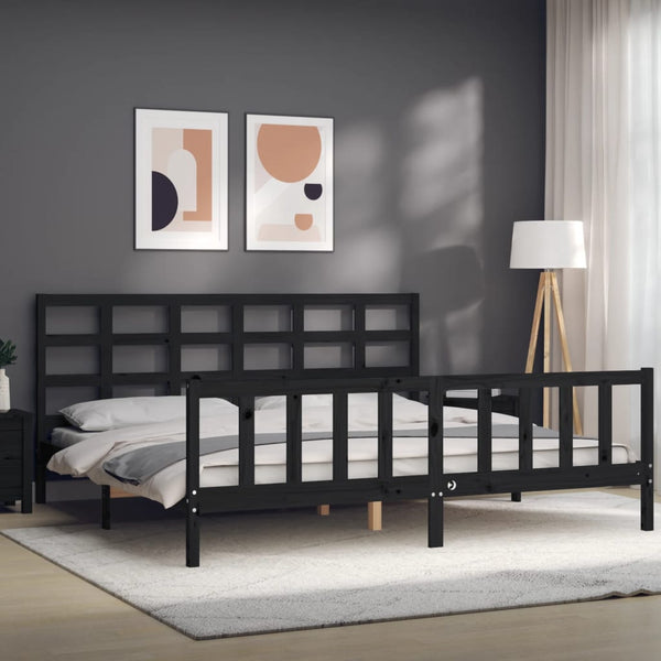 Sängynrunko päädyllä musta 200x200 cm täysi puu