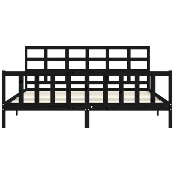 Sängynrunko päädyllä musta 200x200 cm täysi puu
