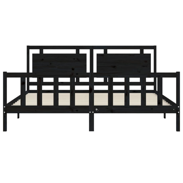 Sängynrunko päädyllä musta 200x200 cm täysi puu
