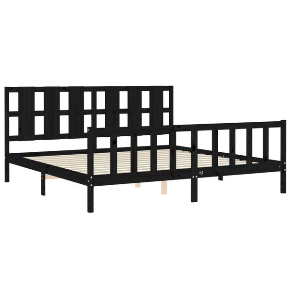 Sängynrunko päädyllä musta 200x200 cm täysi puu