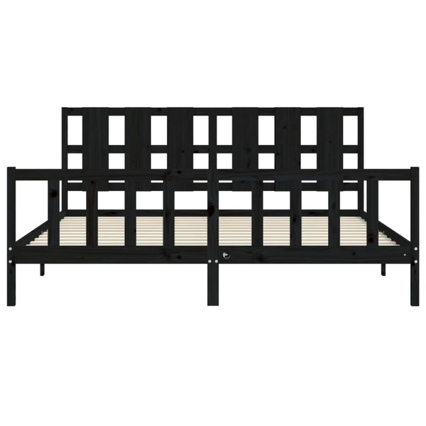 Sängynrunko päädyllä musta 200x200 cm täysi puu