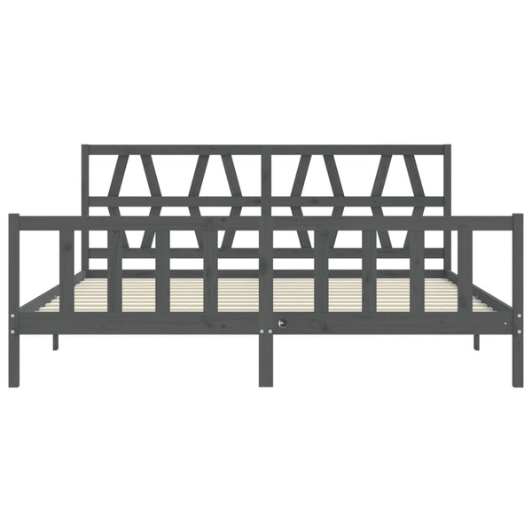 Sängynrunko päädyllä harmaa 200x200 cm täysi puu