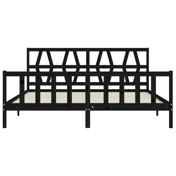 Sängynrunko päädyllä musta 200x200 cm täysi puu