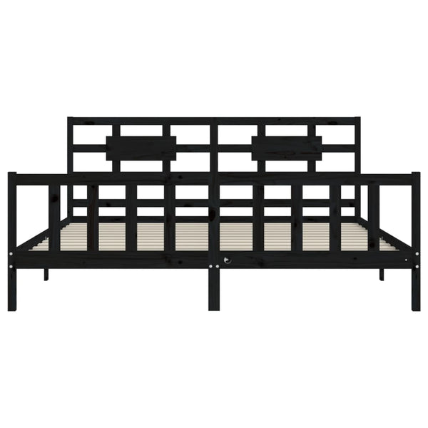 Sängynrunko päädyllä musta 200x200 cm täysi puu