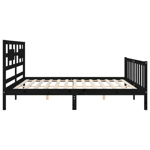 Sängynrunko päädyllä musta 200x200 cm täysi puu
