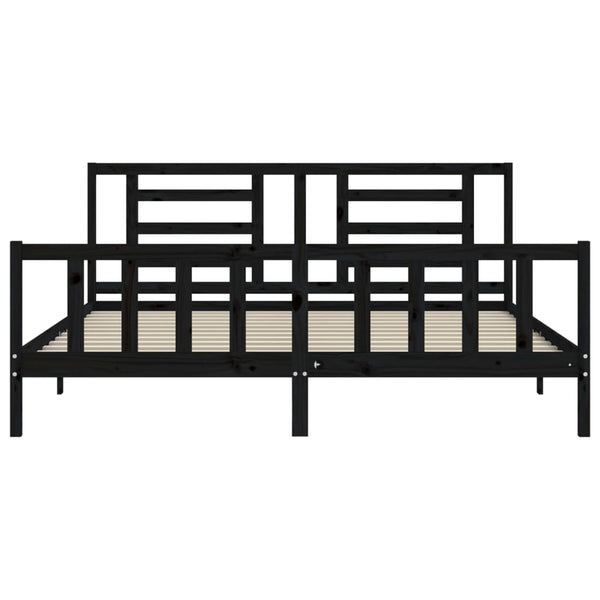 Sängynrunko päädyllä musta 200x200 cm täysi puu