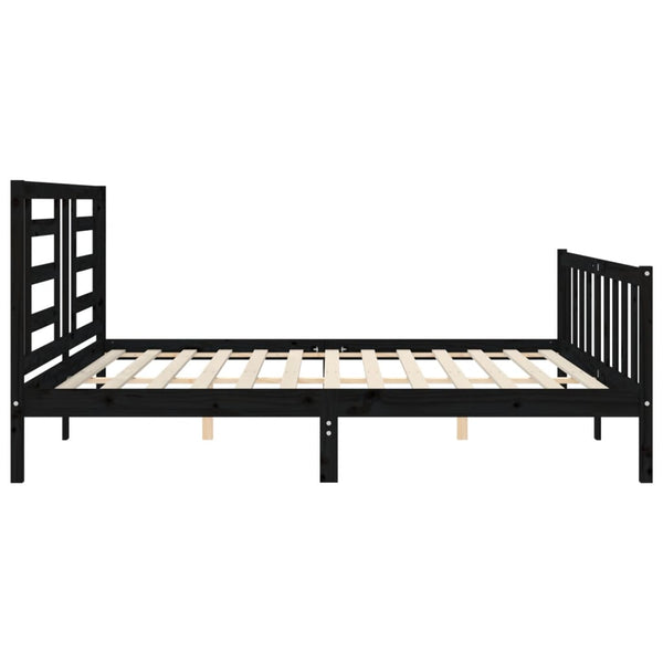 Sängynrunko päädyllä musta 200x200 cm täysi puu