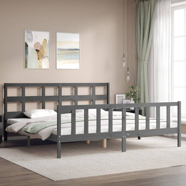 Sängynrunko päädyllä harmaa 200x200 cm täysi puu