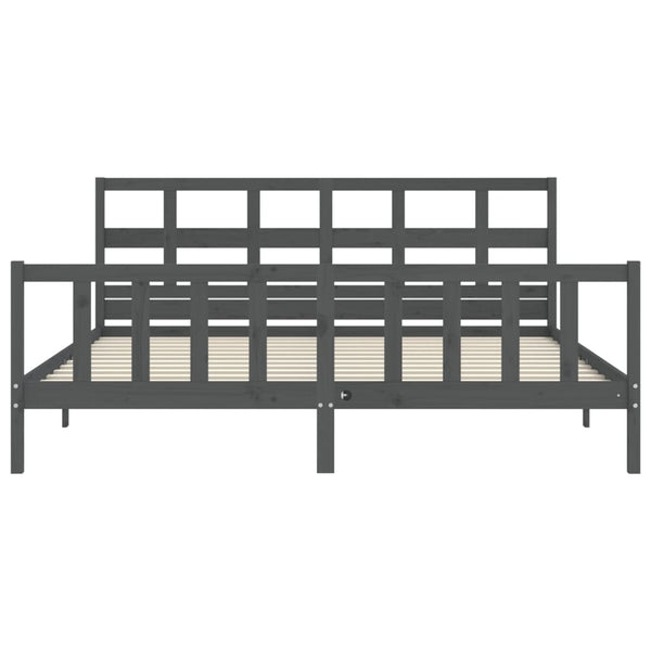 Sängynrunko päädyllä harmaa 200x200 cm täysi puu