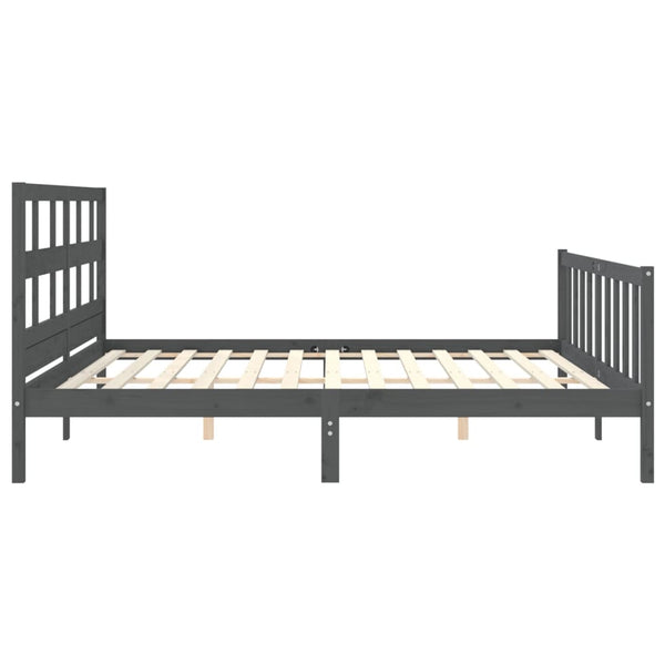 Sängynrunko päädyllä harmaa 200x200 cm täysi puu