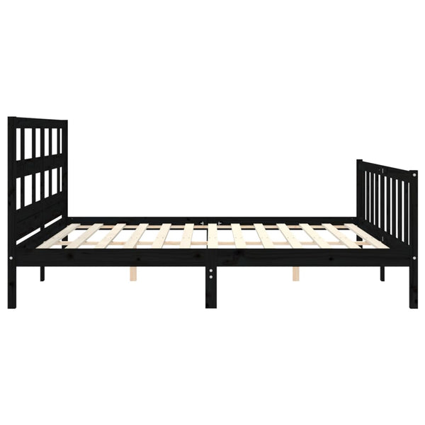 Sängynrunko päädyllä musta 200x200 cm täysi puu