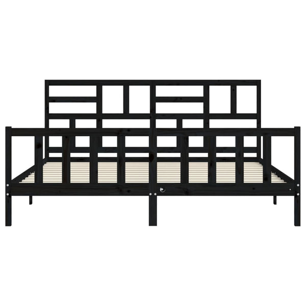 Sängynrunko päädyllä musta 200x200 cm täysi puu