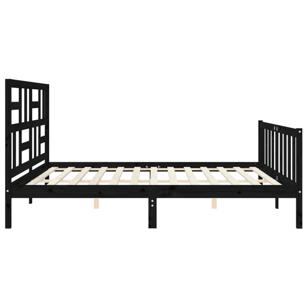 Sängynrunko päädyllä musta 200x200 cm täysi puu