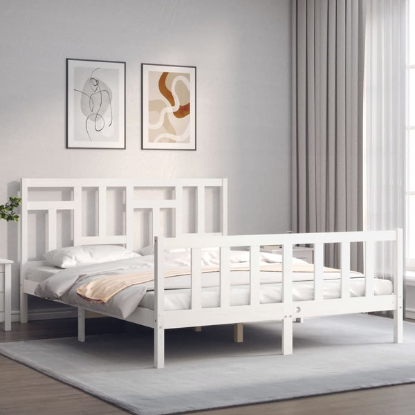 Sängynrunko päädyllä valkoinen King Size täysi puu
