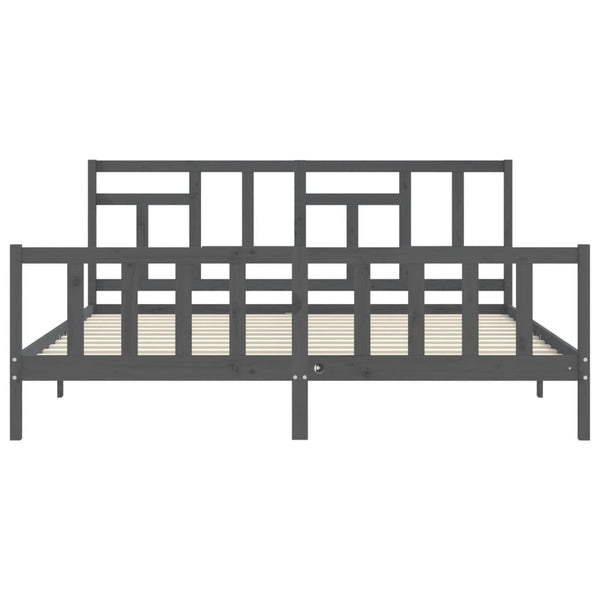Sängynrunko päädyllä harmaa 200x200 cm täysi puu